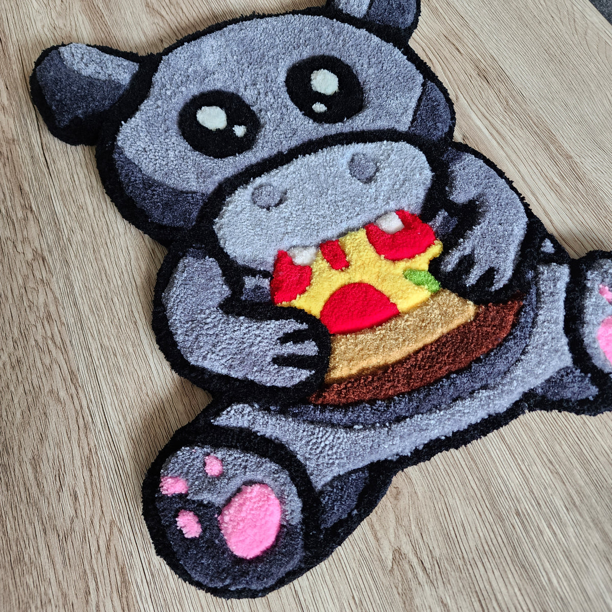 Hippo Eating Pizza Rug