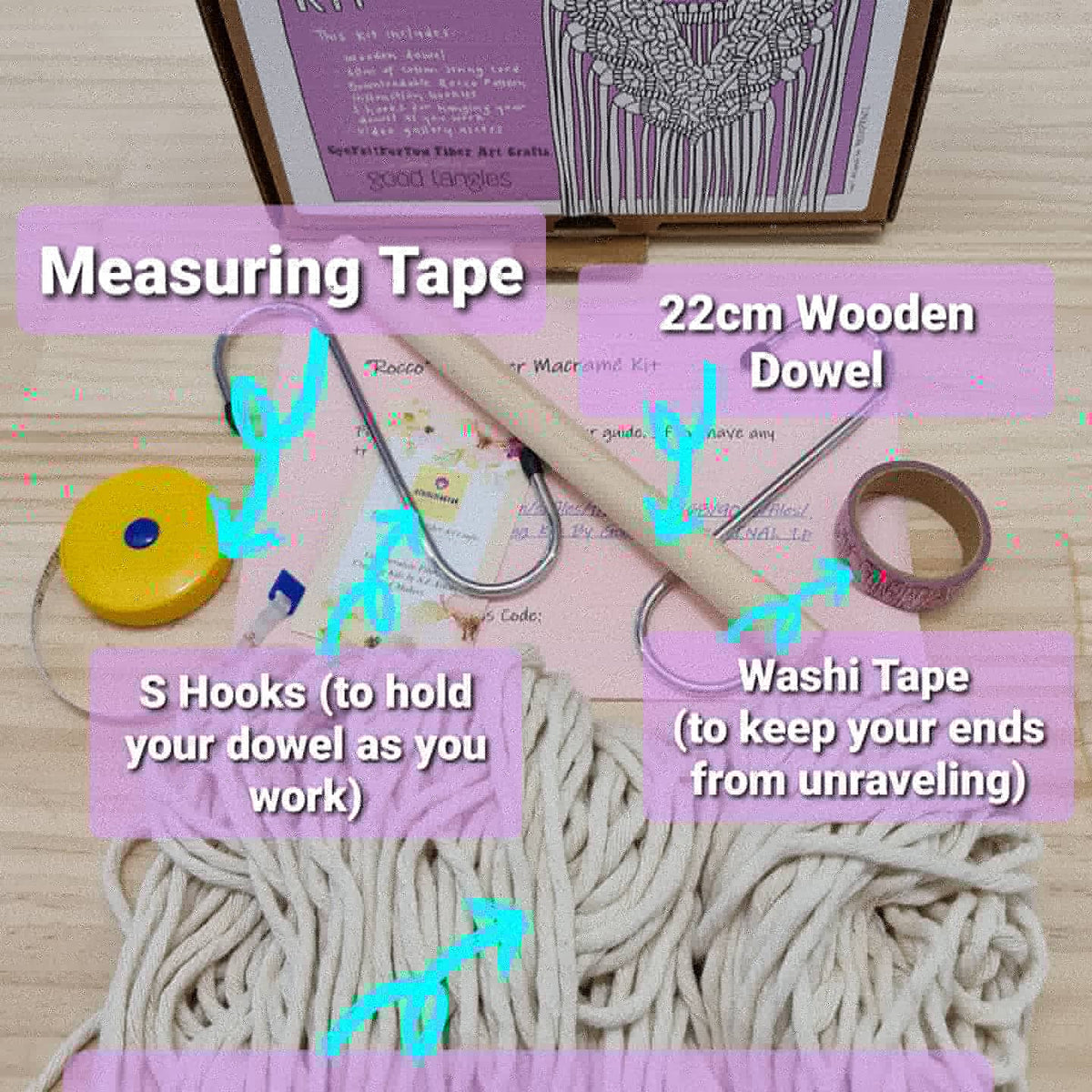 Beginner &quot;Rocco&quot; Macrame Kit by Good Tangles - Punch Needle Supplies NZ